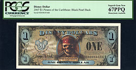 2007 Disneyland $1 Disney Dollar Note Curse of the Black Pearl