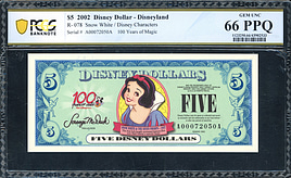 2002 Disneyland $5 Disney Dollar Note Snow White / 100 Years 2002 Disneyland $5 Disney Dollar Note Snow White / 100 Years