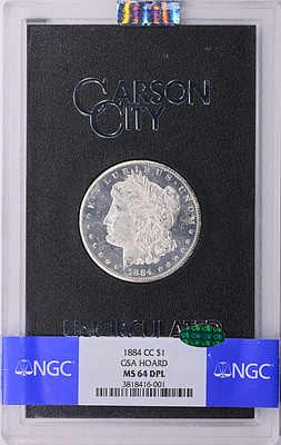 1884-CC Morgan Silver Dollar GSA Hoard NGC MS-64 DMPL (CAC Green