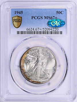 コレクション PCGS MS67 1945 Walking Liberty Half Dollar PCGS MS-67+ (CAC Green) (Toned