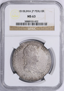 Peru 1818-L JP Silver 8 Reales KM-117.1 NGC MS-63 (Item 2053392
