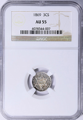 レア 3枚の1枚｜2014 セントジョージ 2オンス 銀貨 NGC 1869/8 Silver Three-Cent Piece NGC AU-55 (Toned) (Item 2053480