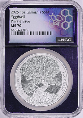 Germania 2025 Silver Fantasy 5 Marks Yggdrasil NGC MS-70 (Purple