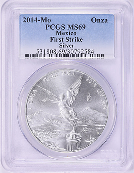 Mexico 2014-Mo Silver Onza Libertad First Strike KM-639 PCGS MS-69