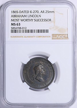 1865-Dated Silver 25mm Lincoln - Most Worthy Successor Medal King