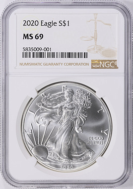 2020 $1 Silver Eagle NGC MS-69 (Item 2068390) | GreatCollections