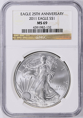 2011 $1 Silver Eagle NGC MS-69 (Item 2068394) | GreatCollections