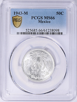 Mexico 1943-M Silver 50 Centavos KM-447 PCGS MS-66 (Item 2070910