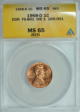 1968-D Lincoln Cent Doubled Die Reverse FS-801 Die 1 1DO-001 ANACS