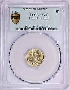 1986 $5 Tenth-Ounce Gold American Eagle PCGS MS-69 (OGH 35th