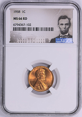 1958 Lincoln Cent NGC MS-66 RD (Lincoln Label) (Item 2080729