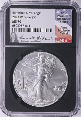 2023-W $1 Silver Eagle Burnished NGC MS-70 (Anna Escobedo Cabral