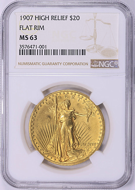 1907 Saint-Gaudens Gold Double Eagle MCMVII, High Relief, Flat