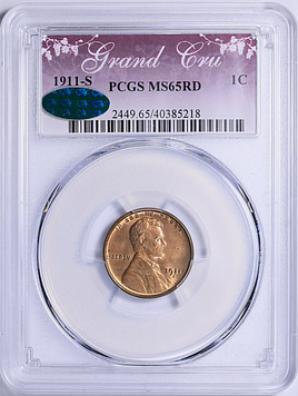 1911-S Lincoln Cent PCGS MS-65 RD (CAC Green) (Grand Cru Label