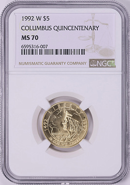 1992-W Christopher Columbus Quincentenary Gold $5 NGC MS-70 (Item 1992-W Christopher Columbus Quincentenary Gold $5 NGC MS-70 (Item