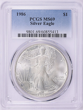 1986 $1 Silver Eagle PCGS MS-69 (Item 2083771) | GreatCollections