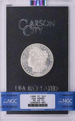 1880-CC Morgan Silver Dollar GSA Hoard NGC MS-65 PL (GSA Holder