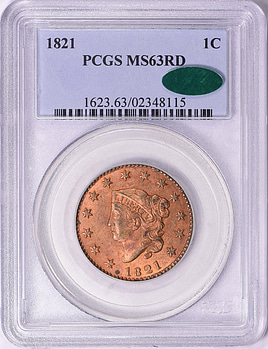 1821 Matron Cent PCGS MS-63 RD (CAC Green) (Item 2089896