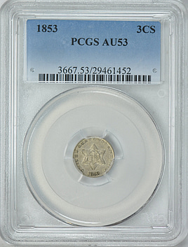 1853 Silver Three-Cent Piece PCGS AU-53 (Item 209621