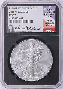 2015-W $1 Silver Eagle Burnished NGC MS-70 (Anna Escobedo Cabral