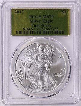 2017 $1 Silver Eagle First Strike PCGS MS-70 (Gold Foil Label