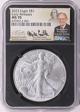 2023 $1 Silver Eagle Early Releases NGC MS-70 (Mike Castle Signed