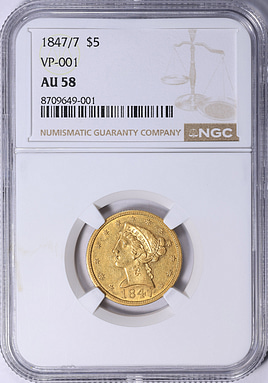 1847/7 Liberty Gold Half Eagle VP-001 NGC AU-58 (Item 2122918