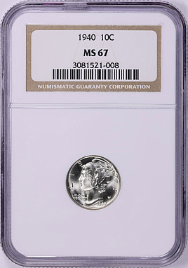 1940 Mercury Dime NGC MS-67 (Item 2129059) | GreatCollections Coin