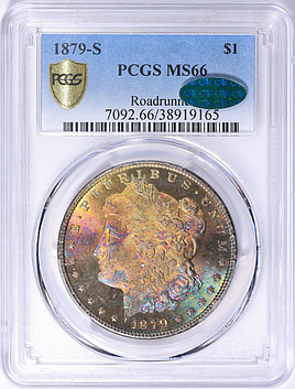 1879-S Morgan Silver Dollar PCGS MS-66 (CAC Green) (Toned