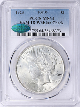 1923 Peace Silver Dollar Whisker Cheek VAM-1D *Top 50* PCGS MS-64