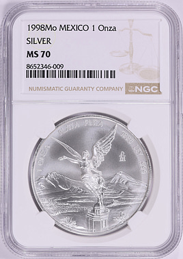 Mexico 1998-Mo Silver Onza Libertad KM-613 NGC MS-70 (Item 2149376