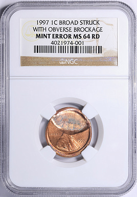 Mint Error 1997 Lincoln Cent Broad Struck with Obverse Brockage