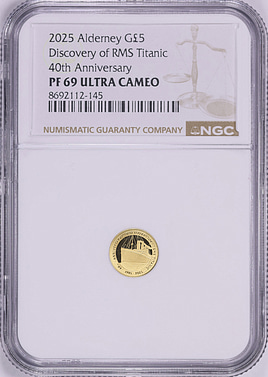 タイタニック号 2025年 オルダニー 金貨 最高鑑定 NGC 発見40周年 Alderney 2025 Gold £5 Discovery of the RMS Titanic 40th