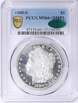 1880-S Morgan Silver Dollar PCGS MS-66+ DMPL (CAC Green) (Item