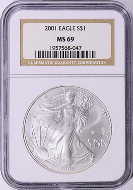 2001 $1 Silver Eagle NGC MS-69 (Item 2167363) | GreatCollections
