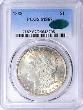 1888 Morgan Silver Dollar PCGS MS-67 (CAC Green) (Toned) (Item