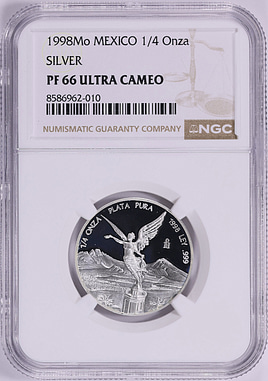 Mexico 1998-Mo Silver 1/4 Onza Libertad KM-611 NGC Proof-66 UC