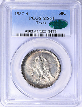 1937-S Texas Centennial Half Dollar PCGS MS-64 (CAC Green) (Toned