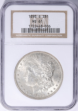 美品　NGC-MS61　ポルトガル　1898　 500レイス　銀貨 1898-S Morgan Silver Dollar NGC MS-61 (Item 2174754