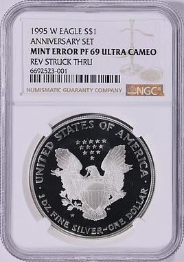 Mint Error 1995-W $1 Silver Eagle Reverse Struck Through (From the