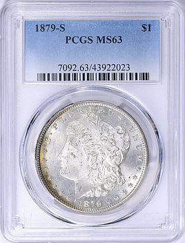 1879年 モルガン・ダラー PCGS MS63 1879-S Morgan Silver Dollar PCGS MS-63 (Toned) (Item 2184464