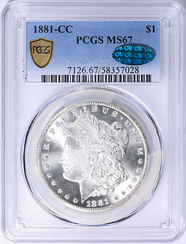 1881-CC Morgan Silver Dollar PCGS MS-67 (CAC Green) (Item 2189670
