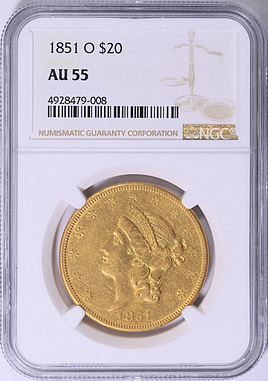 NGC-AU58 ポルトガル 1916 左向き女神頭像 50Centavos 1851-O Liberty Gold Double Eagle NGC AU-55 (Item 2192228
