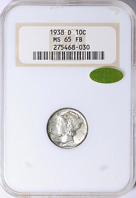 1938-D Mercury Dime NGC MS-65 FB (CAC Gold) OH (Item 2199023