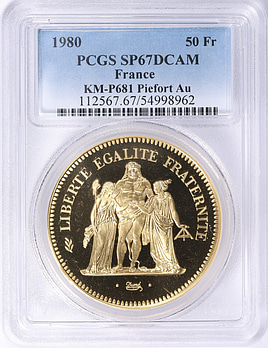 France 1980 Gold 50 Francs Piefdort KM-P681 PCGS SP-67 (AGW