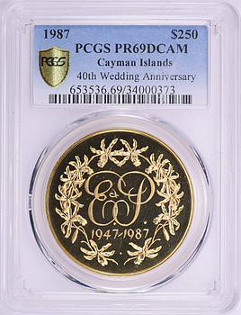 1987年 イギリス £1  PR69DCAM Cayman Islands 1987 Gold $250 40th Royal Wedding Anniversary KM-86