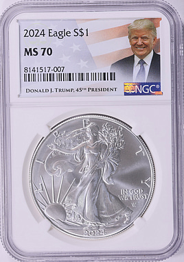 2024 $1 Silver Eagle NGC MS-70 (Donald J. Trump Label) | NGC Cert