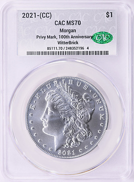 2021-CC Morgan Silver Dollar CC Privy 100th Anniversary CACG MS-70