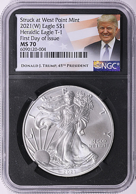 銀貨 Struck at West Point Mint 2021 MS70 2021-(W) $1 Silver Eagle Struck at West Point Type 1 First Day of