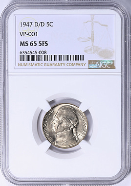 1947-D/D Jefferson Nickel VP-001 NGC MS-65 5FS | NGC Cert #6354545